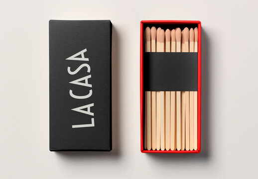 Product Packaging Flatlay Match Box Mockup With Generative AI