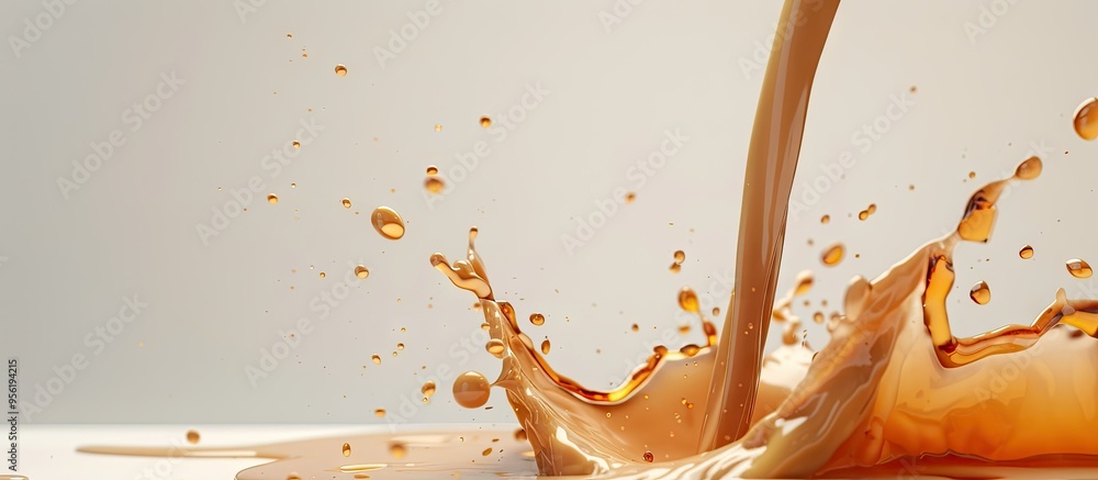 Poster milk being poured into coffee in a studio setting with a blank space for an image. with copyspace im