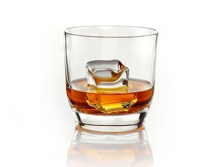 A glass of whiskey with ice cubes in it