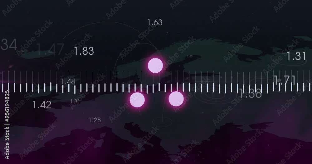 Sticker data points and numerical values animation over map of europe