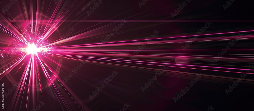 Poster black background showcasing an abstract pink lens flare creating rays of light with copy space image