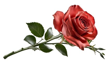 Naklejka premium A red rose with green leaves and a green leaf.