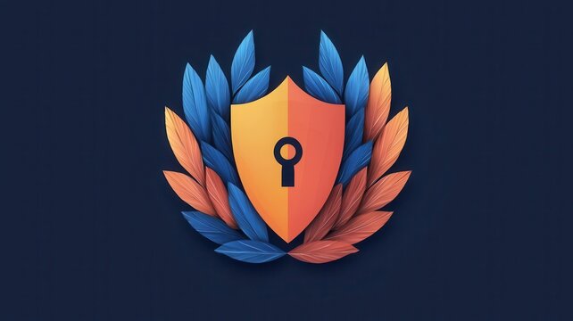 Abstract fintech logo with security elements like shields and locks, branding, digital security