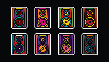 Original vector icon set in vintage style. Large music speaker.