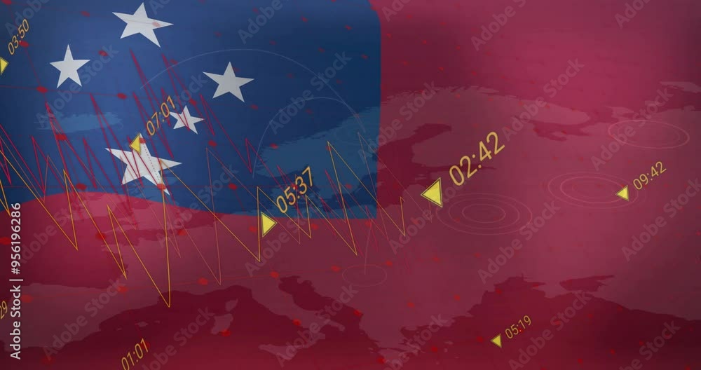 Poster flag of samoa and time markers animation over red map background