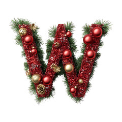 Christmas Alphabet letter W made of tree decorations