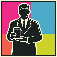 A salesperson is holding and presenting merchandise. Vector illustration