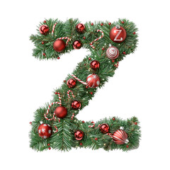 Christmas Alphabet letter Z made of tree decorations