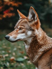Obraz premium Close-up Profile of a Red Wolf with a Focused Gaze
