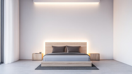 Elegant bedroom interior design with led lighting and soft tones