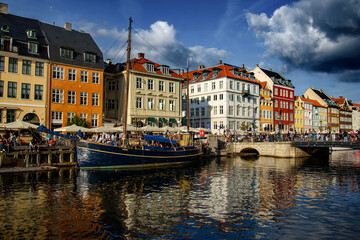 Canal in Nyhavn Harbour. Copenhagen, Denmark