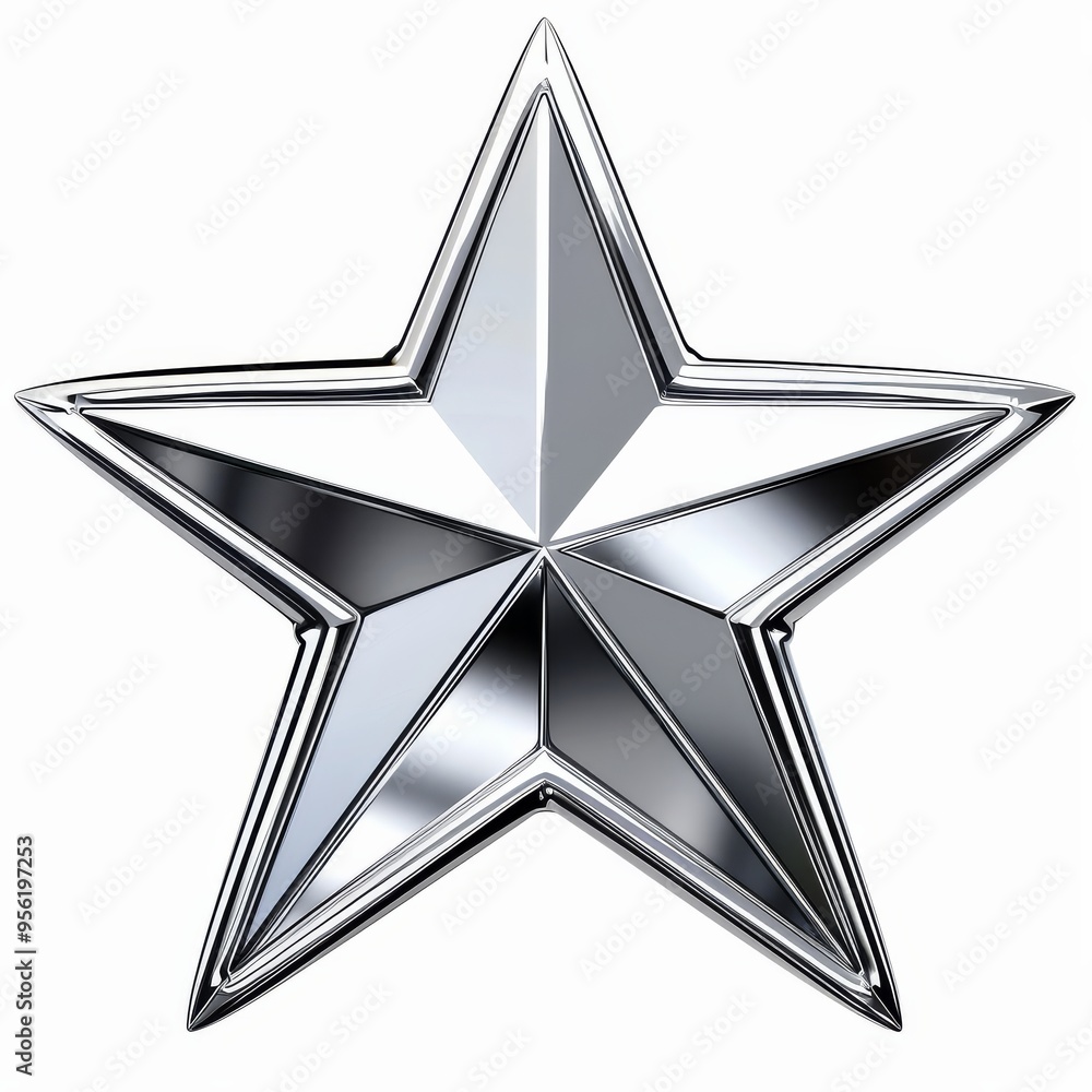 Poster a high-resolution, 4k png image showcasing a star icon with a sharp focus and a chrome-like sheen, e