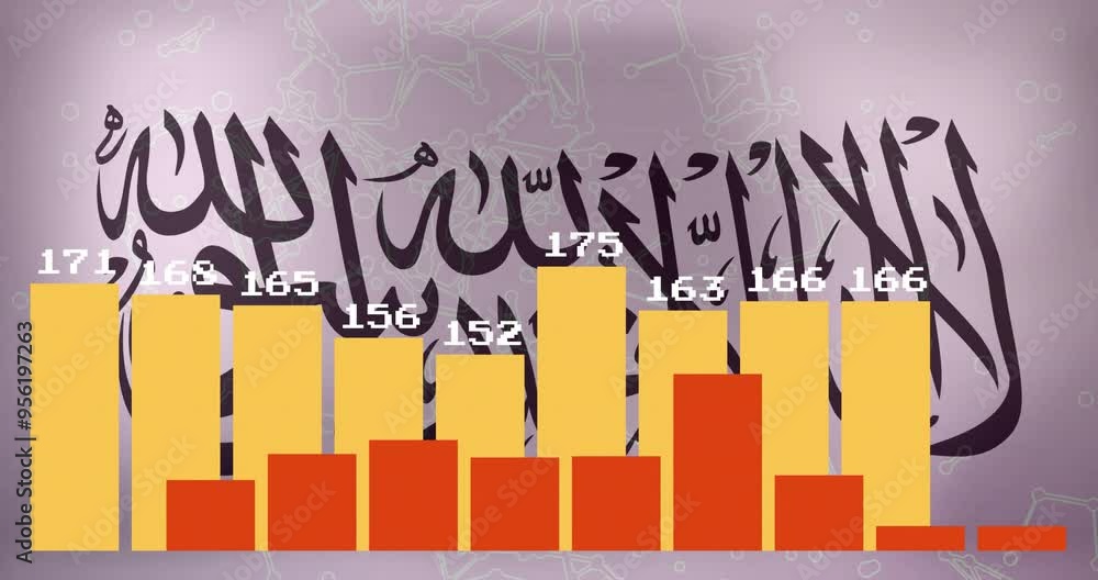 Poster bar chart animation over arabic calligraphy and abstract background