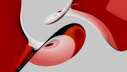 3d glass refraction in red color against gray background
