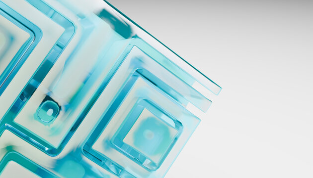 Blue abstract box against gray background
