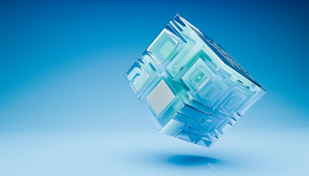 Cube shaped block against blue background