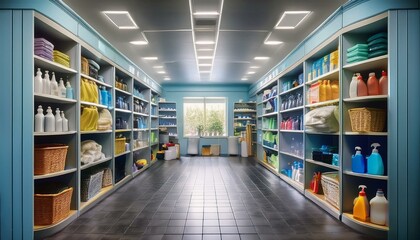 shopping in supermarket,Commercial janitorial closet with shelves full of general store supplies,supermarket, store, shop, shelf, shopping, warehouse, retail, market, food, woman, business, grocery, 