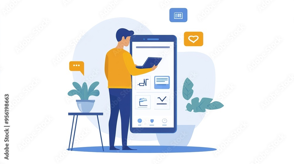 Poster a remote worker using an insurance app to access health and travel coverage options.
