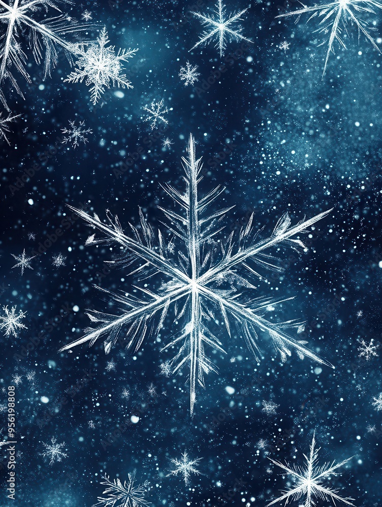 Poster delicate abstract snowflakes and shimmering lines create a wintery atmosphere filled with cool blue 