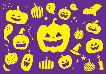 黄色のジャックオランタンのイラストセット