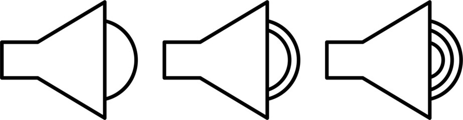 Minimalist Sound Icon with Three Variations, Ideal for Audio Controls, Media Interface Design, Volume Control Symbols, and Digital User Interface Elements