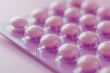 3D Cartoon Blister Pack of Pink Pills for Birth Control or Medication