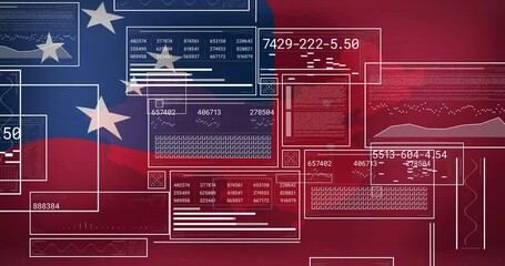Data processing and analysis animation over flag of Samoa - Powered by Adobe