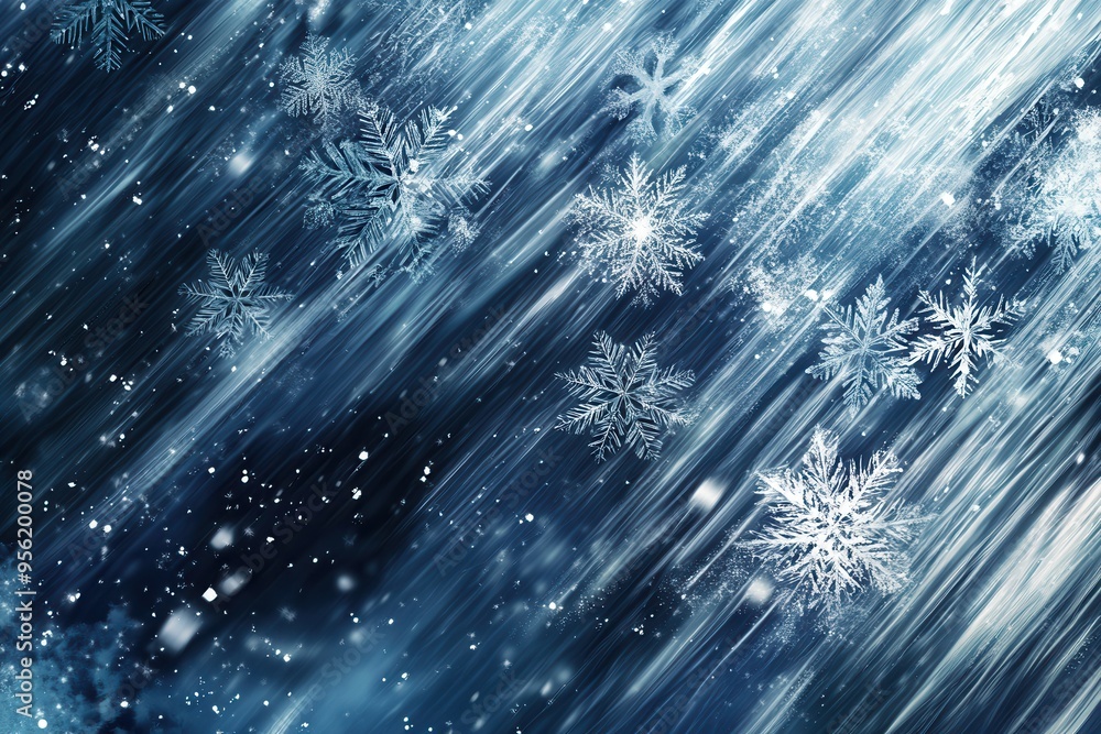 Poster delicate snowflakes drift through a blue-toned background, creating a tranquil winter ambiance with 