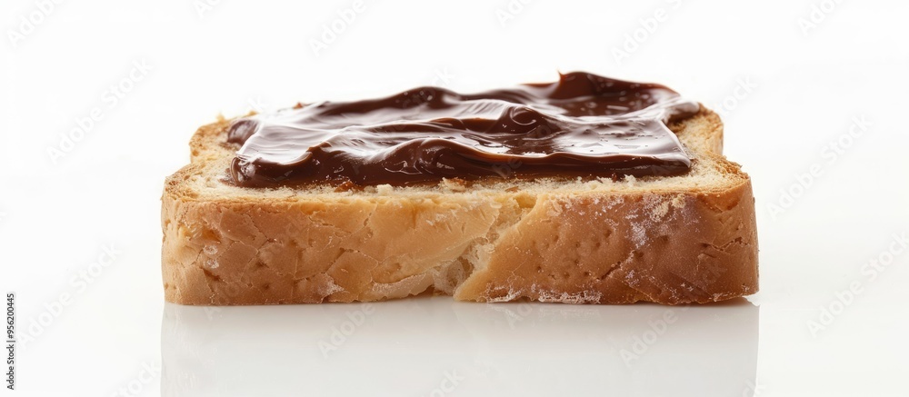 Poster a slice of bread with chocolate filling placed on a white background with space for text or image. w