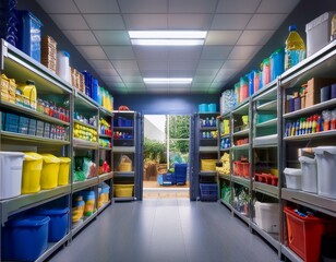 shopping in supermarket,Commercial janitorial closet with shelves full of general store supplies,supermarket, store, shop, shelf, shopping, warehouse, retail, market, food, woman, business, grocery, 