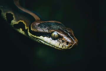 Fototapeta premium Close-up of a Python Snake's Head with a Bright Eye