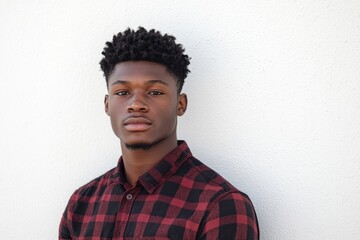 Obraz premium Close up portrait of young african american man standing against white wall
