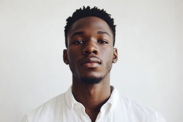 Obraz premium Close up portrait of young african american man standing against white wall