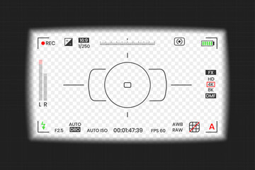 Camera viewfinder video or photo frame recorder flat style design vector illustration. Digital camera viewfinder with exposure settings and focusing grid template.