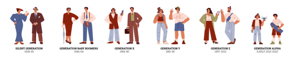 Generational fashion and tech vector set