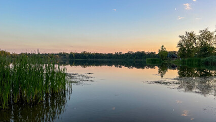 Landscape, sunset over the Oder river, Poland