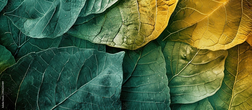 Poster abstract background with green and yellow leaf veins texture ideal for a copy space image