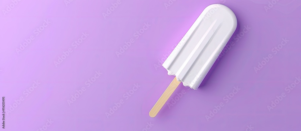 Poster ice cream stick and popsicle viewed from above on a purple background designed with minimal summer e