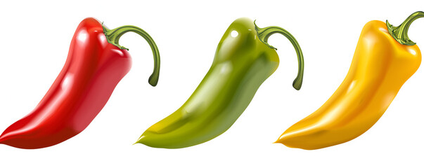 Yellow chili Resting on Red and Green Pepper with Green Border Surface