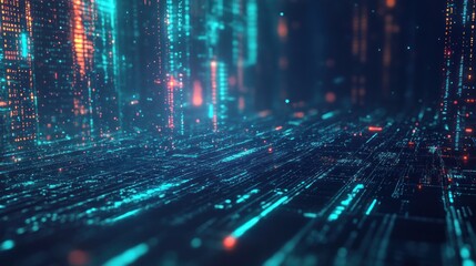 Obraz premium Abstract Digital Cityscape with Glowing Lines and Patterns