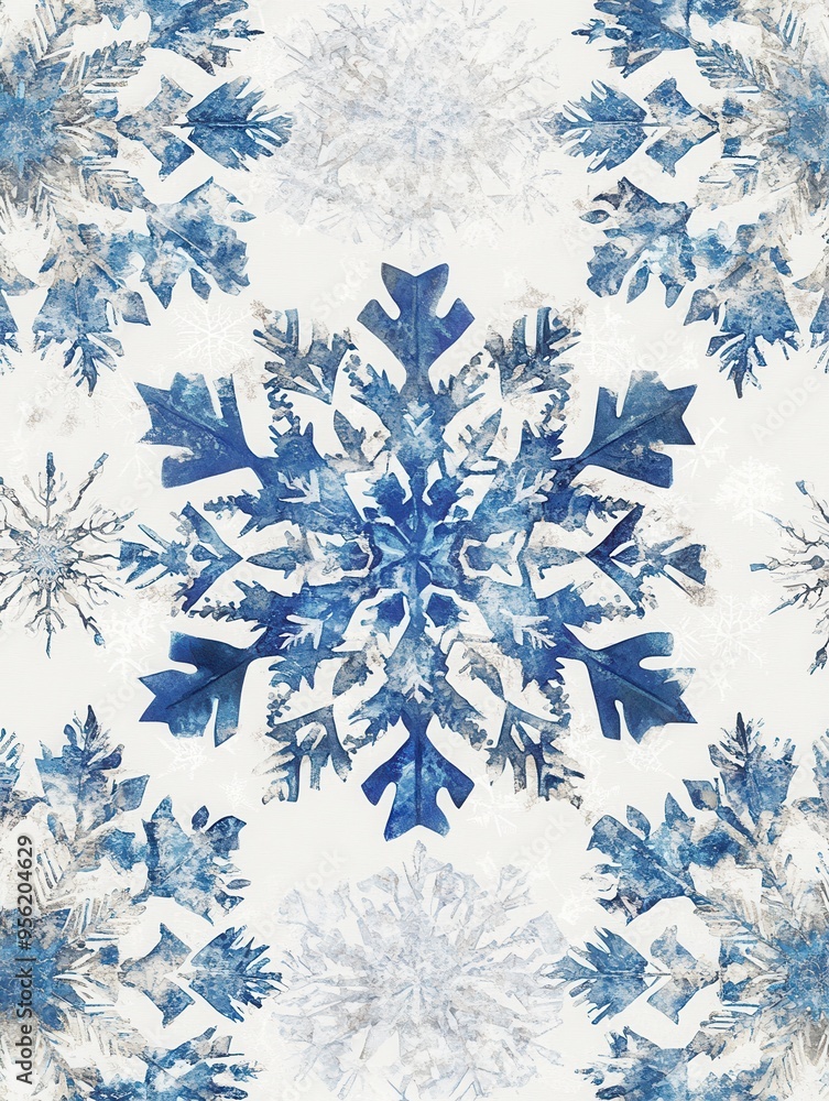 Poster An intricate design featuring various abstract snowflakes with soft lines, creating a wintry aesthetic that evokes chill and tranquility. Generative AI