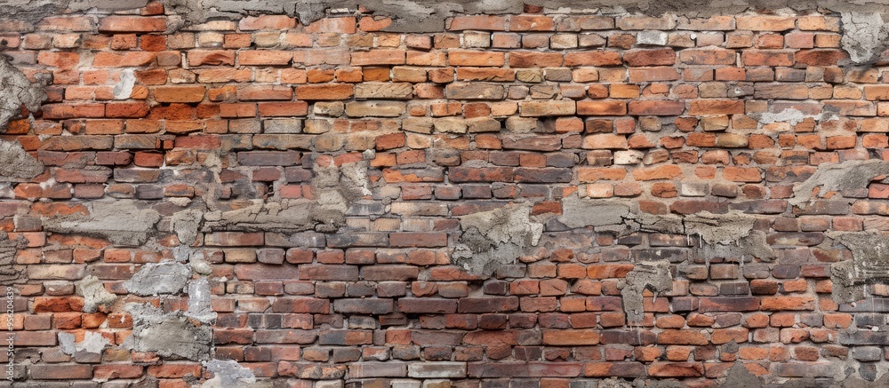 Poster brick wall with a mix of old and new bricks providing a suitable background for design and presentat
