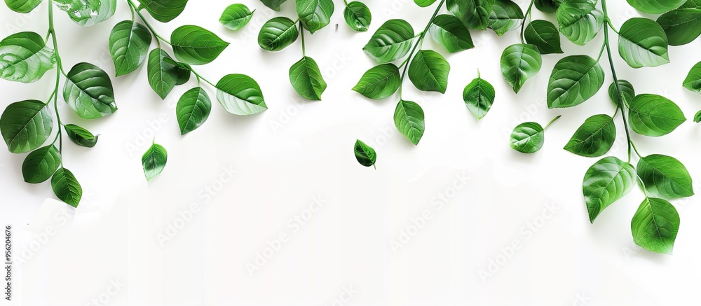 Poster image of a white background with authentic leaves for use as a copy space image