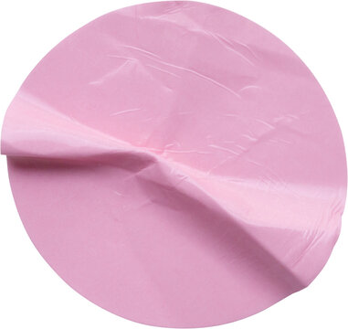 Blank pink round adhesive paper sticker label isolated on white background