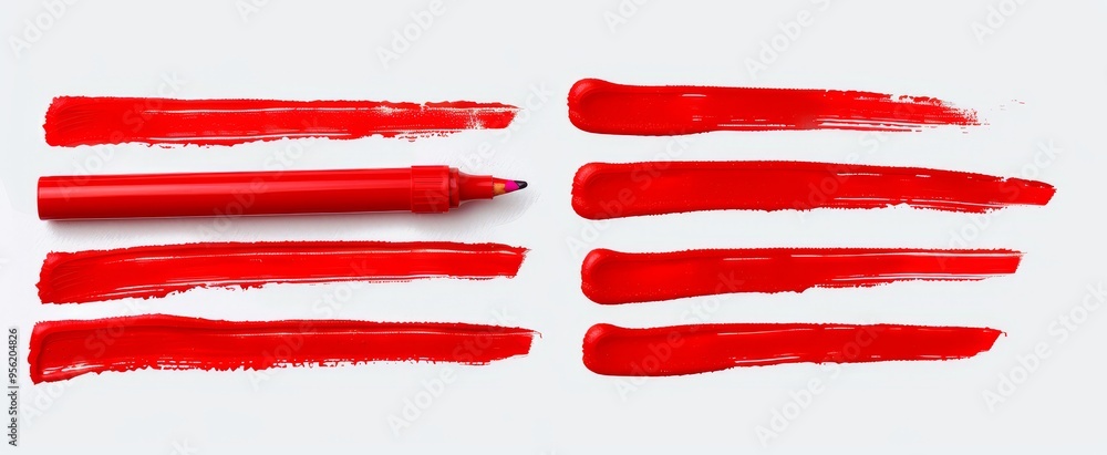 Poster set of vibrant red marker paint strokes with transparent background, perfect for design projects.