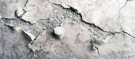 Fototapeta premium The fissured wall damaged by an earthquake displays a jagged vertical crack filled with cement Ideal for a copy space image