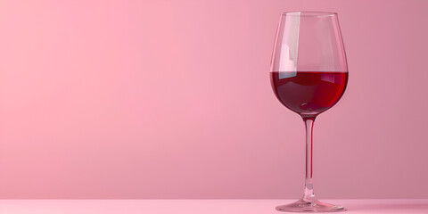 Elegant Wine Glass with Red Wine - Modern Pink Background