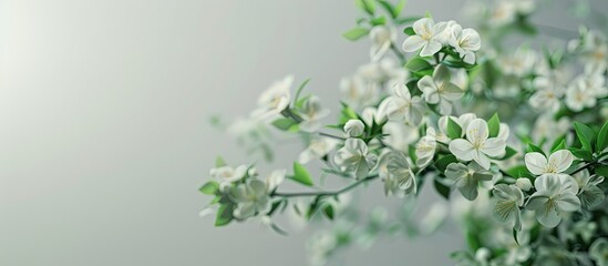 Plants in bloom displaying white flowers in a copy space image