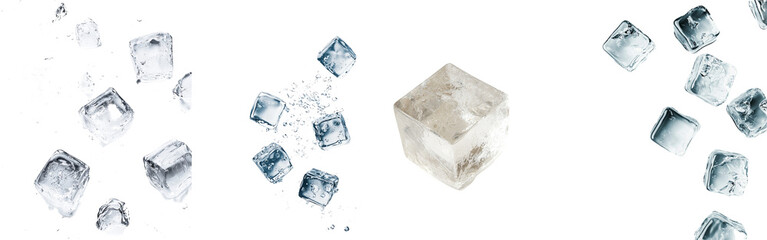 Obraz premium Dropping ice cube, isolated and clipped on white background, full depth of field, clipping path