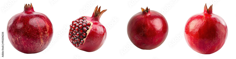 Poster full depth of field with a clipping path, isolated pomegranate on white background